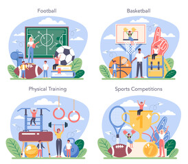 Wall Mural - Physical education or school sport class concept set. Students