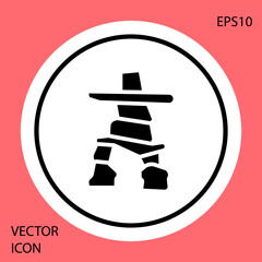 Sticker - Black Inukshuk icon isolated on red background. White circle button. Vector.