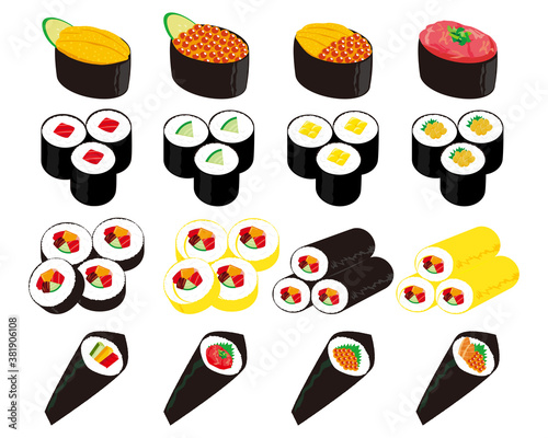 握り寿司のベクターイラスト 海苔巻き 手巻き寿司 Vector De Stock Adobe Stock
