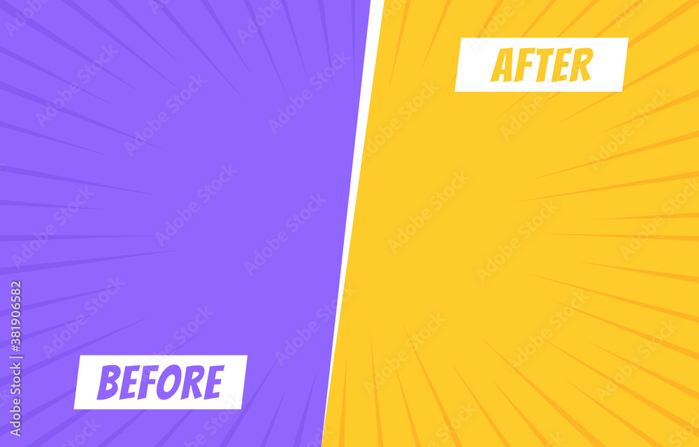 Before and after background template. Two color retro background with halftone corners for comparison. Vector illustration