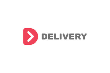 Poster - Initial Letter D Logo. Red Shape D Letter with Negative Space Right Arrow inside isolated on White Background. Usable for Business and Delivery Logos. Flat Vector Logo Design Template Element.