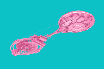 Poster - Pink Spaceship, Space Station or Alien UFO Spacecraft in Duotone Style. 3d Rendering