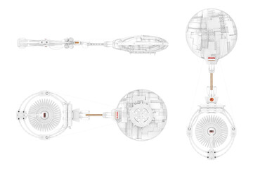 Poster - White Spaceship, Space Station or Alien UFO Spacecraft in Clay Style. 3d Rendering