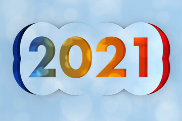 Poster - 2021 Happy New Year Sign Cut from Paper. 3d Rendering