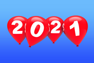 Aufkleber - New Year Concept. Red Christmas Balloons with 2021 Sign. 3d Rendering