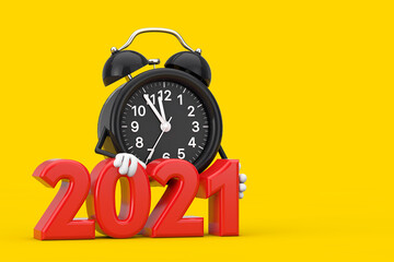 Leinwandbilder - Alarm Clock Character Mascot with Red New Year 2021 Sign. 3d Rendering