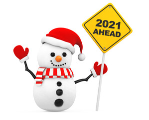 Aufkleber - Snowman with 2021 New Year Ahead Sign. 3d Rendering