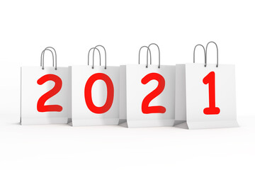 Poster - Shopping Bags with 2021 New Year Sign. 3d Rendering