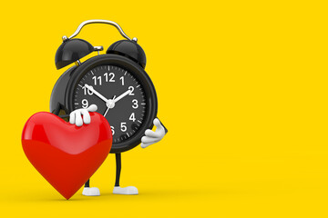 Poster - Alarm Clock Character Mascot with Red Heart. 3d Rendering
