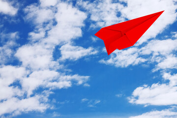Poster - Red Origami Paper Airplane. 3d Rendering