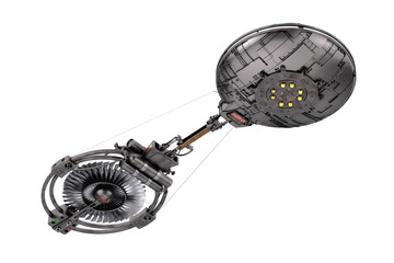Poster - Spaceship, Space Station or Alien UFO Spacecraft in Flight. 3d Rendering