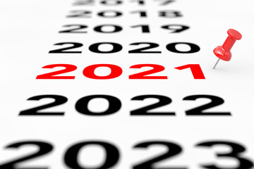 Aufkleber - New 2021 Year Sign with Red Pin Marker. 3d Rendering