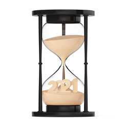 Aufkleber - New 2021 Year Concept. Sand Falling in Hourglass Taking the Shape to 2021. 3d Rendering