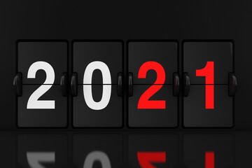 Aufkleber - Mechanical Analog Flip Clock Board with 2021 New Year Sign. 3d Rendering