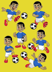 Poster - set cartoon of kid soccer player