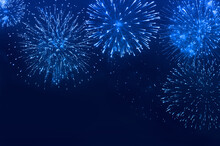 Abstract Blue Fireworks Background For Celebrate