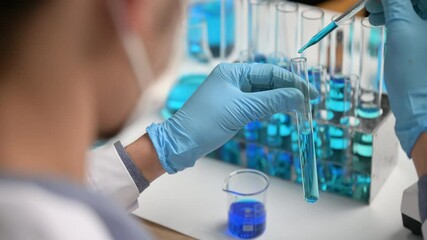 Wall Mural - Scientist working research on coronavirus cure in the laboratory, chemical research for medical and applying a vaccine against COVID-19 virus infection.