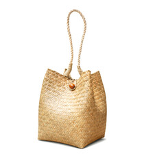 Modern stylish straw bag or Pleated bag is isolated on the white background with clipping path