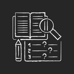 Sticker - Reading examination chalk white icon on black background. omprehension practice tests. School and university education. Text and short answer. Isolated vector chalkboard illustration