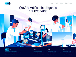 Fototapete - We are Artificial Intelligence for everyone isometric landing page. Machine learning, smart technology isometry website page. Scientists working in lab, vector illustration with people characters.