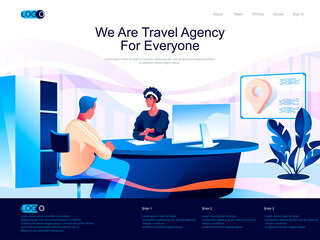 we are travel agency for everyone isometric landing page. tour choosing and booking isometry website