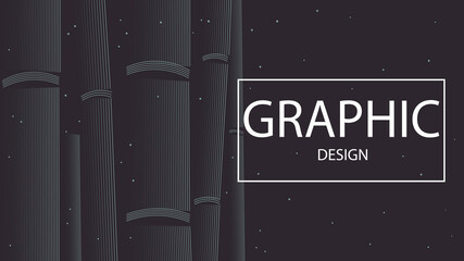 Modern dark horizontal geometric banner. Trendy minimalist vector background of thin abstract lines with gradient. Illustration with bamboo for web design, social media, advertising.