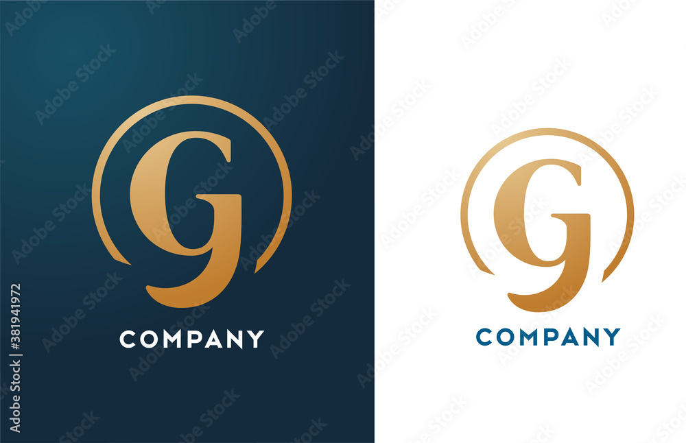 G alphabet letter logo icon in gold and blue color. Simple and creative ...