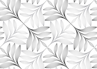 Wall Mural - title linear vector pattern, repeating abstract geometry background, gray line of leaf or flower, fl