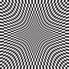 Poster - Hollow, indent, depression version Checkered, chequered, chessboard surface with distortion, deformation effect. Distort, deform squares background, pattern