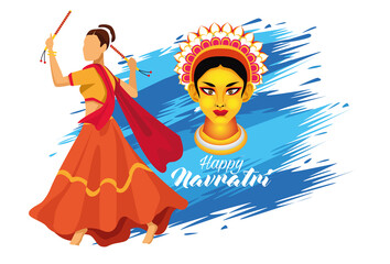 Wall Mural - happy navratri celebration with goddess amba and woman dancer