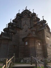 Wall Mural - Beautiful view ancient wooden Church with domes