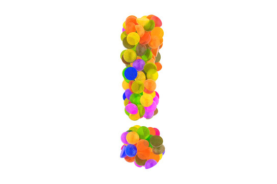 Exclamation point from colored marmalade candies. 3D rendering