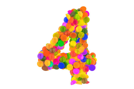 Number 4 from colored marmalade candies. 3D rendering