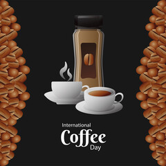 Sticker - international coffee day poster with pot product and cups