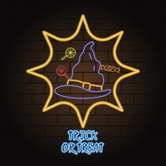 Sticker - trick or treat neon light of witch hat