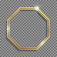 Sticker - Golden octagon double frame with shadows and highlights isolated on a transparent background.