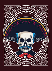 Wall Mural - dia de los muertos poster with mariachi skull