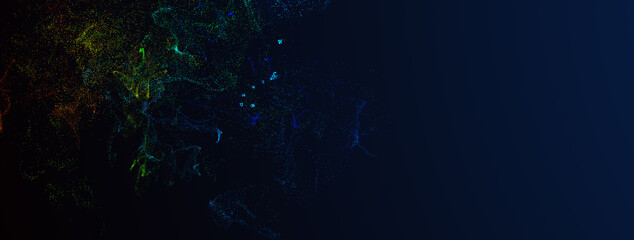Poster - Abstract colourful particles explosion on blue background.
