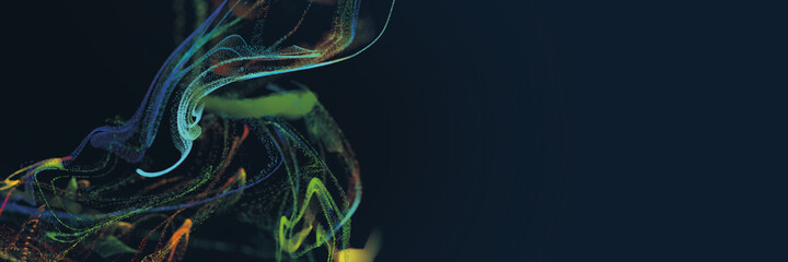 Poster - Abstract colourful particles explosion on blue background.