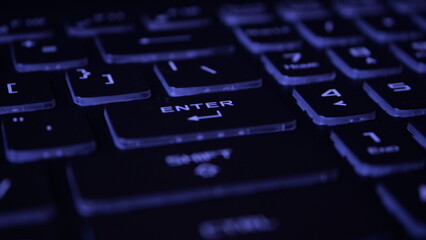 buttons on laptop keyboard with beautiful backlight