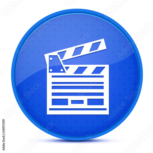 Fotografía Cinema aesthetic glossy blue round button abstract