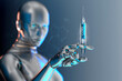 © Rana Dias/Caia Image - Robot holding COVID-19 vaccination syringe cure