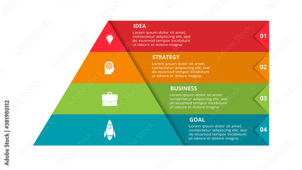Vector pyramid up arrows infographic, diagram chart, triangle graph presentation. Business timeline concept with 4 parts - obrazy, fototapety, plakaty 