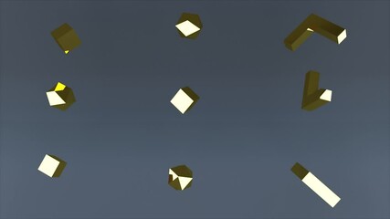 Poster - 3d rendering of set of diffrent golden elements. Computer generated geometric backdrop