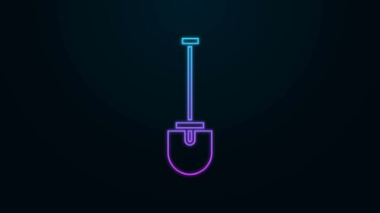 Sticker - Glowing neon line Shovel icon isolated on black background. Gardening tool. Tool for horticulture, agriculture, farming. 4K Video motion graphic animation