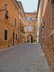 Canvas Print - Italy, Marche, Ostra Vetere downtown medieval street. 