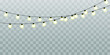 Christmas lights isolated realistic design elements. Glowing lights for Xmas Holiday cards, banners, posters, web design.	