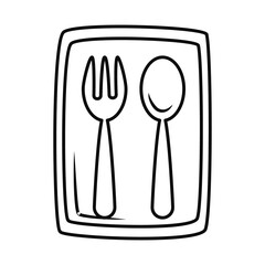 Sticker - plastic bag with spoon and fork, line style