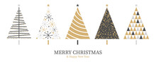 Christmas Card Background With Abstract Christmas Tree Decoration Gold Black Isolated