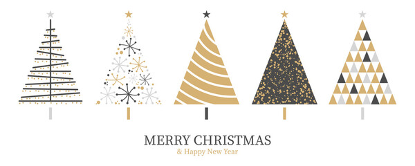 christmas card background with abstract christmas tree decoration gold black isolated